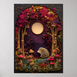 Der Igel | Herbst-Nacht-Wald-Cutout Art Poster