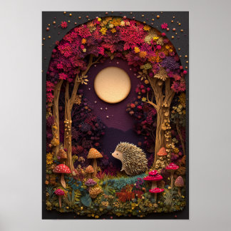 Der Igel | Herbst-Nacht-Wald-Cutout Art Poster