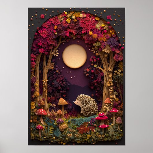 Der Igel | Herbst-Nacht-Wald-Cutout Art Poster (Vorne)