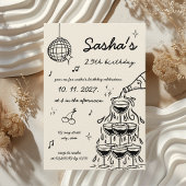 Der illustrierte Retro Champagner Tower zum Geburt Einladung