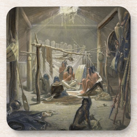 Der Innenraum einer Hütte eines Mandan Leiters, Getränkeuntersetzer (Vorderseite)