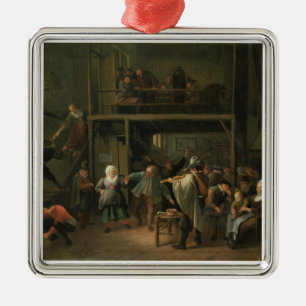 Der Innenraum einer Taverne mit einem Paar, das zu Ornament Aus Metall