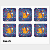 Der intelligente Fuchs im Blumengarten Quadratischer Aufkleber (Blatt)