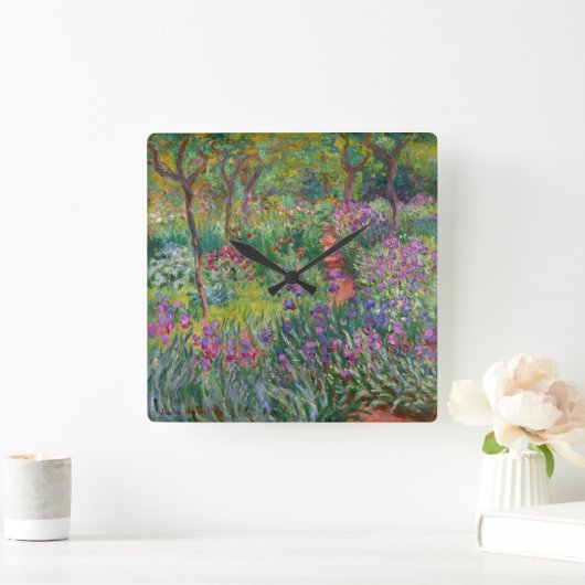 Der Iris-Garten in Giverny von Claude Monet Quadratische Wanduhr (Zuhause)