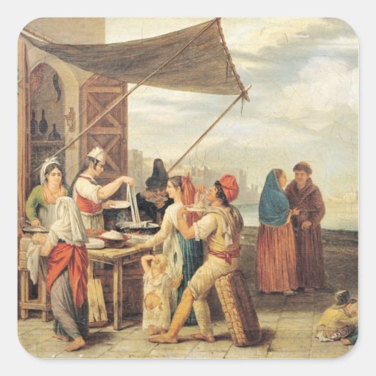 Der italienische Markt Quadratischer Aufkleber (Vorderseite)