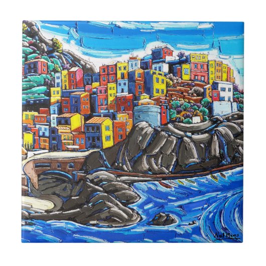Der "italienische Sommer, Manarola" Art Tile Fliese (Vorderseite)