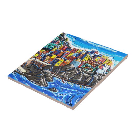 Der "italienische Sommer, Manarola" Art Tile Fliese (Seite)