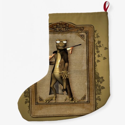 Der Jäger, lustiger, niedlicher Gecko mit Gewehr Großer Weihnachtsstrumpf (Rückseite)