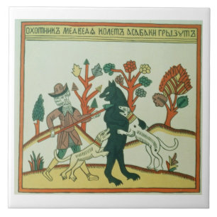 Der Jäger und der Eber, Russe, spät 18. centur Fliese