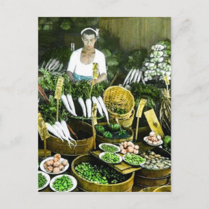Der japanische Bauernmarkt Herbsternte Vintage Postkarte