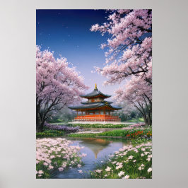 Der japanische Tempel im Garten Poster
