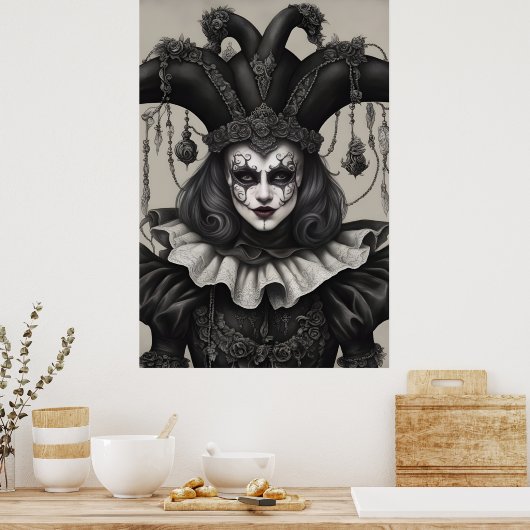 Der Joker Clown in Schwarz und Weiß Poster (Küche)
