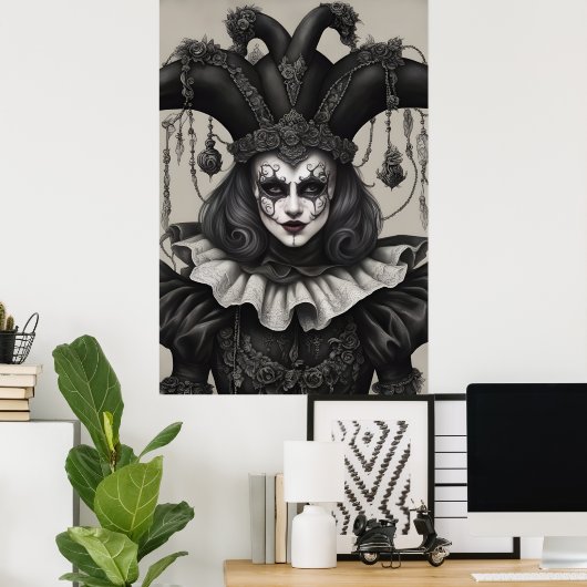 Der Joker Clown in Schwarz und Weiß Poster (Heimbüro)