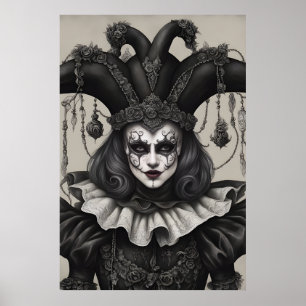 Der Joker Clown in Schwarz und Weiß Poster
