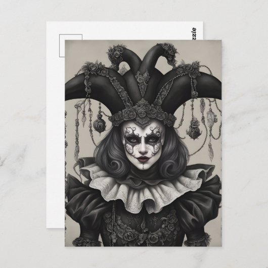 Der Joker Clown in Schwarz und Weiß Postkarte (Vorne/Hinten)