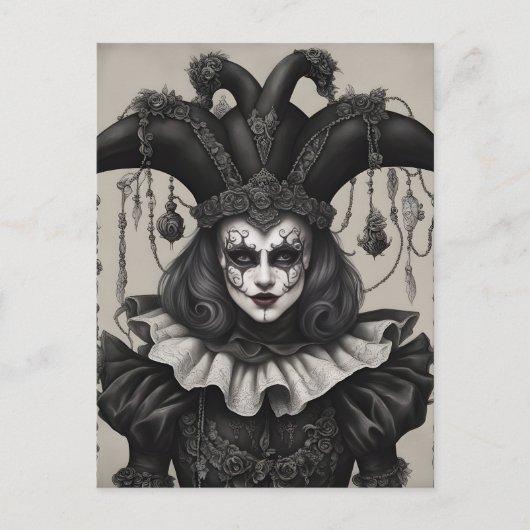 Der Joker Clown in Schwarz und Weiß Postkarte (Vorderseite)