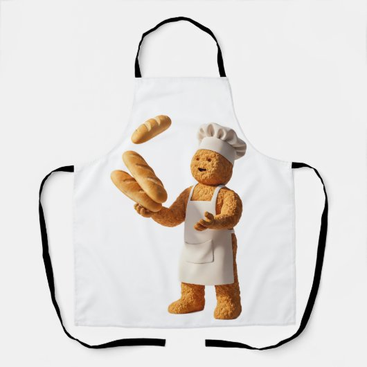 Der jonglierende Bäcker-Maskottchen mit Baguette Schürze (Vorderseite)