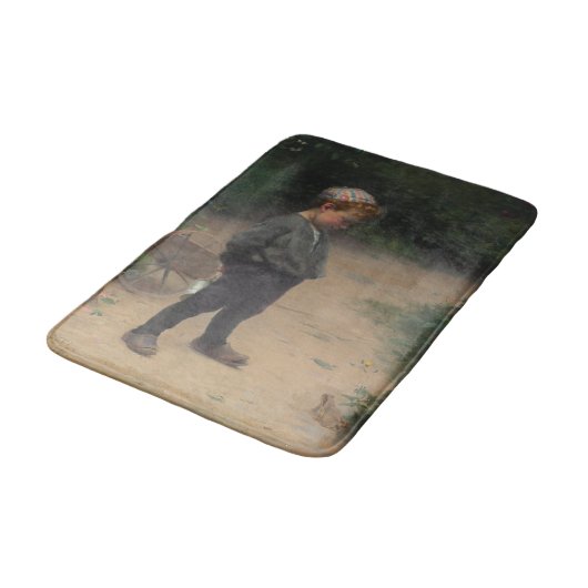 Der junge Biologe mit einem Frosch (von Paul Peel) Badematte (Schrägansicht)