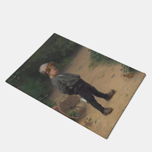 Der junge Biologe mit einem Frosch (von Paul Peel) Fußmatte (Schrägansicht)