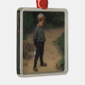 Der junge Biologe mit einem Frosch (von Paul Peel) Ornament Aus Metall (Rechts)