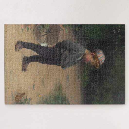 Der junge Biologe mit einem Frosch (von Paul Peel) Puzzle (Horizontal)