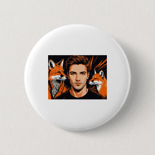 Der junge Junge und der orange Fuchs Aufkleber Button