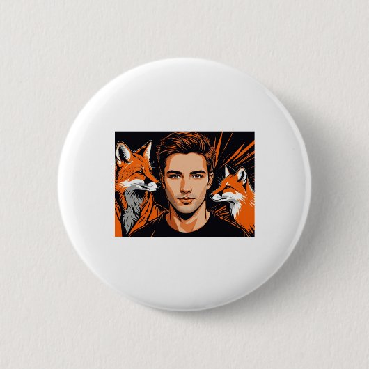 Der junge Junge und der orange Fuchs Aufkleber  Button (Vorderseite)