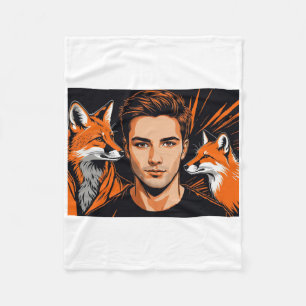 Der junge Junge und der orange Fuchs Aufkleber Fleecedecke