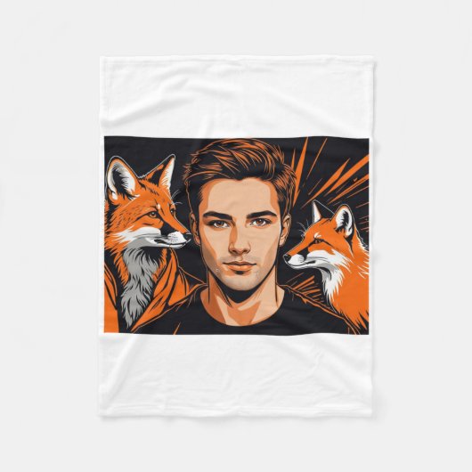Der junge Junge und der orange Fuchs Aufkleber  Fleecedecke (Vorderseite)