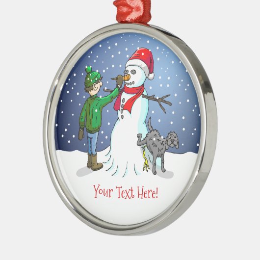 Der Junge macht einen wunderbaren Schneemann Ornament Aus Metall (Links)