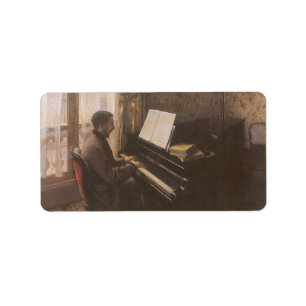 Der junge Mann spielt Klavier von Gustave Caillebo Adressaufkleber