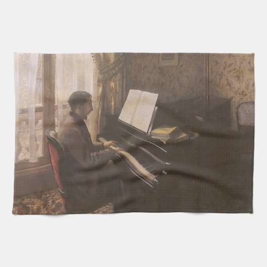 Der junge Mann spielt Klavier von Gustave Caillebo Geschirrtuch (Horizontal)
