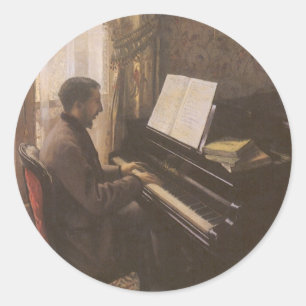 Der junge Mann spielt Klavier von Gustave Caillebo Runder Aufkleber