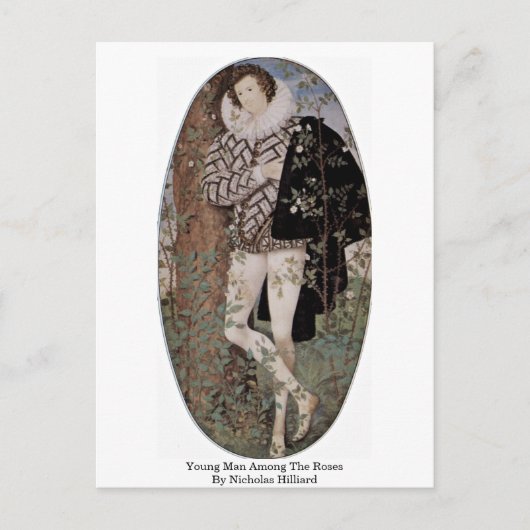 Der junge Mann unter den Rose von Nicholas Hilliar Postkarte (Vorderseite)
