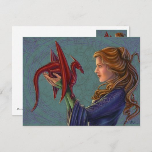 Der junge rote Drache Postkarte (Vorne/Hinten)