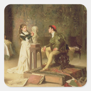 Der junge Sculptress (Öl auf Leinwand) Quadratischer Aufkleber