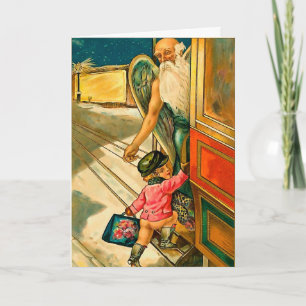 Der Junge und der Engel - Vintage-Weihnachtsgruß Feiertagskarte