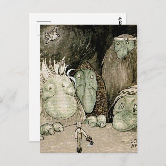 "Der Junge und die Trolle" Wasserfarbe von John Ba Postkarte (Vorne/Hinten)