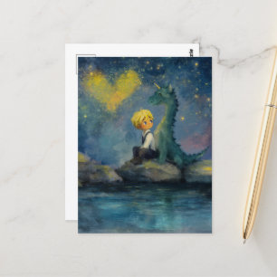 Der Junge und sein Drache am Teich Postkarte