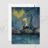 Der Junge und sein Drache am Teich Postkarte (Vorne/Hinten)