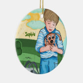 Der Junge und seine Hundekinderverzierung Keramikornament (Rechts)