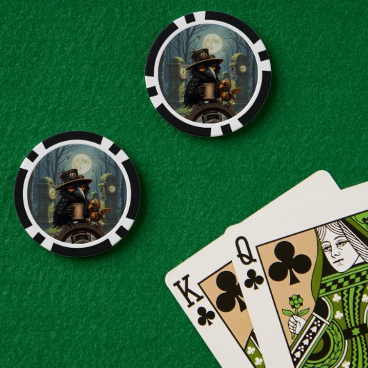 Der Kaffee angetriebene Rabe Pokerchips (Pokertisch (doppelt))