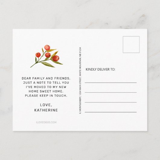 Der Kaffee bricht in meinem neuen Zuhause-Zitat-Um Ankündigungspostkarte (Rückseite)