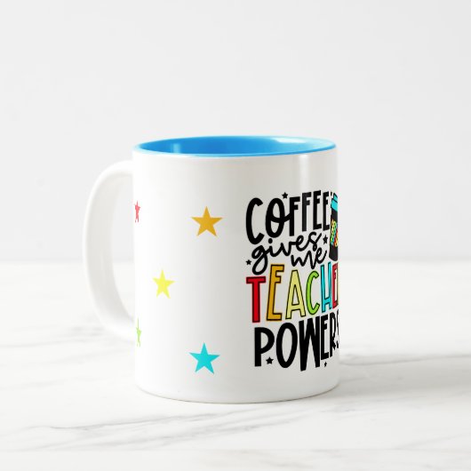 Der Kaffee gibt mir Powern Tasse (Vorderseite Links)