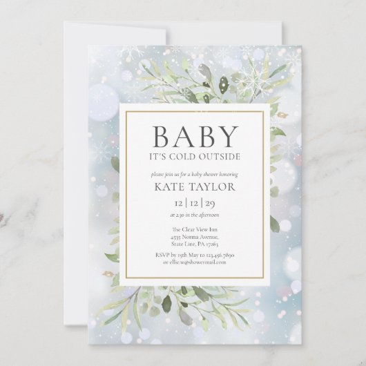 Der kalte Winter im Freien in einer kleinen Dusche Einladung (Vorderseite)