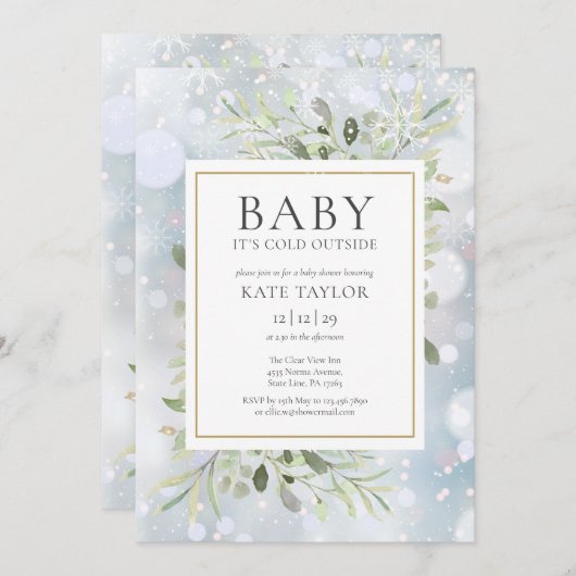 Der kalte Winter im Freien in einer kleinen Dusche Einladung (Vorne/Hinten)