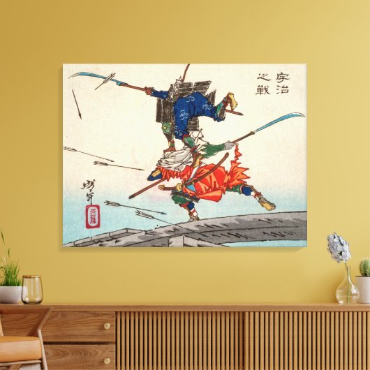 Der Kampf an der Uji-Brücke | Tsukioka Yoshitoshi Leinwanddruck (Insitu (Wohnzimmer))