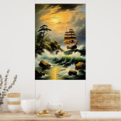 Der Kampf des Schiffes durch die Wavy Seas Poster (Küche)