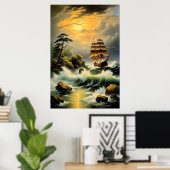 Der Kampf des Schiffes durch die Wavy Seas Poster (Heimbüro)