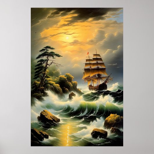 Der Kampf des Schiffes durch die Wavy Seas Poster (Vorne)